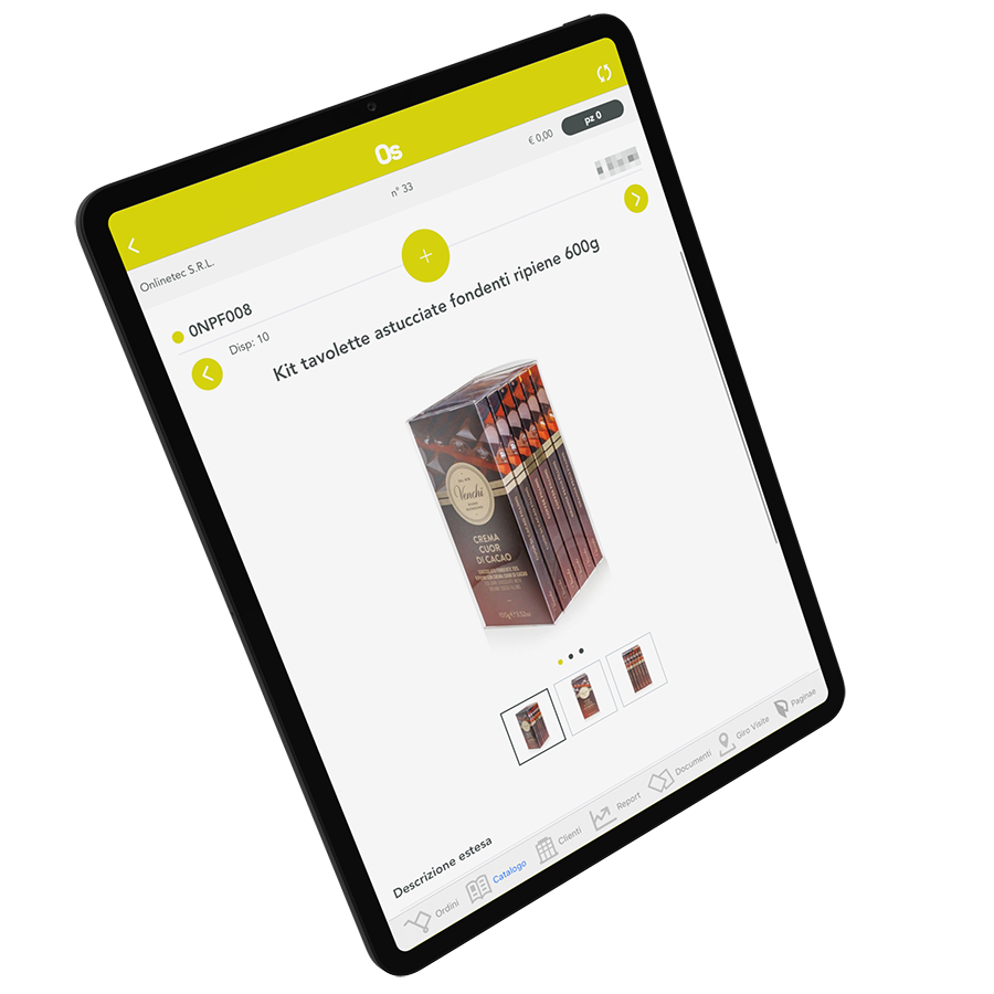 prodotti a catalogo su tablet order sender enterprise